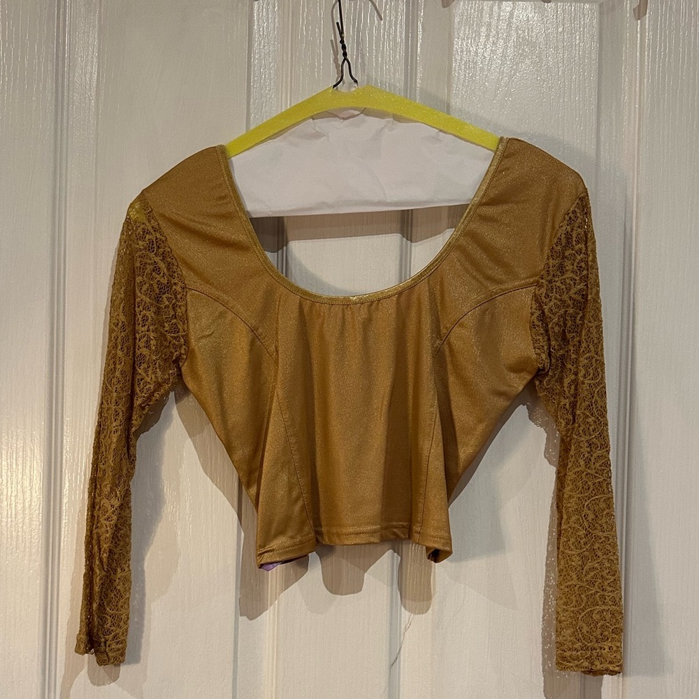 Elegant Gold Lace Sleeve Women's Crop Top/ Saree blouse